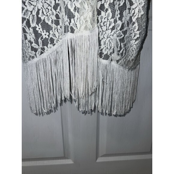 Mauve Lace Crocheted 3/4‎ Sleeve Size XL Fringed Bottom Open Front Cover-up - Picture 2 of 7